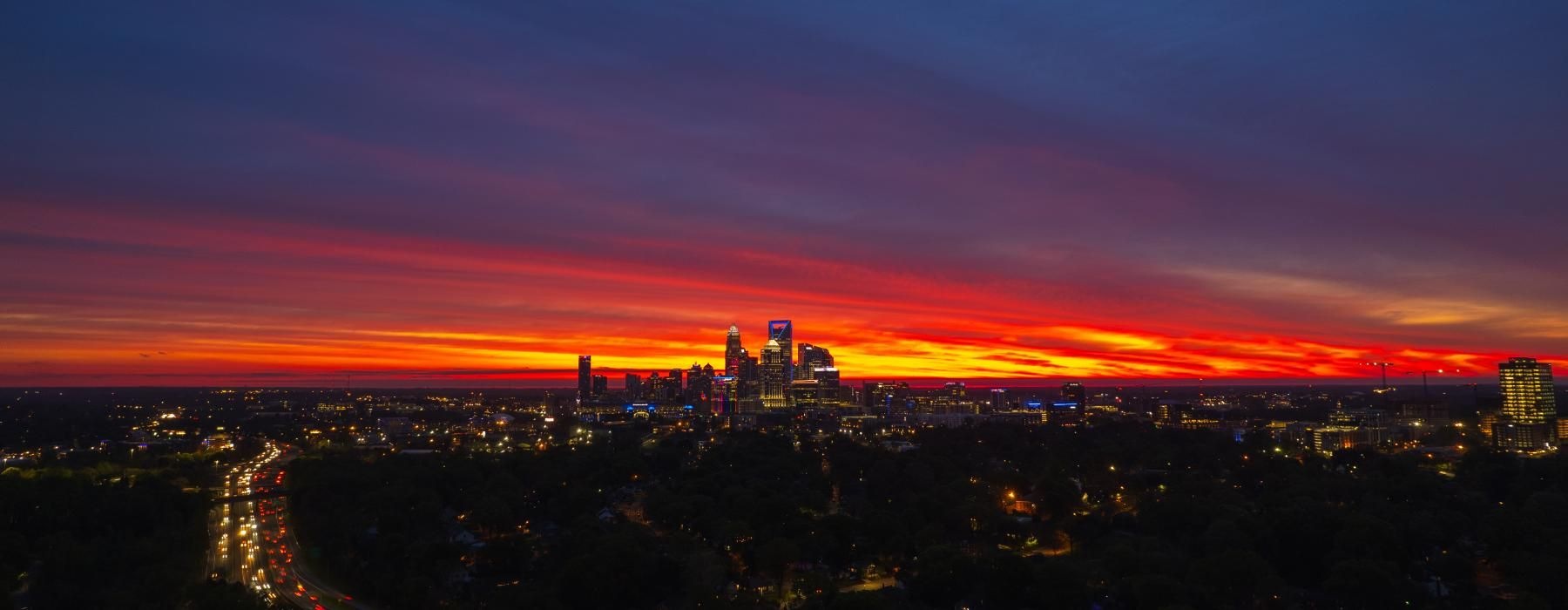 a city at sunset